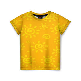 Детская футболка 3D с принтом Солнышко в Петрозаводске, 100% гипоаллергенный полиэфир | прямой крой, круглый вырез горловины, длина до линии бедер, чуть спущенное плечо, ткань немного тянется | Тематика изображения на принте: желтый | паттерн | солнце | яркий