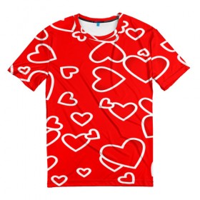 Мужская футболка 3D с принтом Сердечки в Петрозаводске, 100% полиэфир | прямой крой, круглый вырез горловины, длина до линии бедер | Тематика изображения на принте: красный | паттерн | сердечки