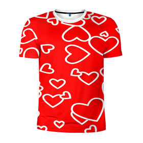 Мужская футболка 3D спортивная с принтом Сердечки в Петрозаводске, 100% полиэстер с улучшенными характеристиками | приталенный силуэт, круглая горловина, широкие плечи, сужается к линии бедра | Тематика изображения на принте: красный | паттерн | сердечки