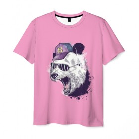 Мужская футболка 3D с принтом Панда в бейсболке в Петрозаводске, 100% полиэфир | прямой крой, круглый вырез горловины, длина до линии бедер | бейсболка | минимализм | очки | панда