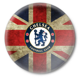 Значок с принтом Chelsea №1! в Петрозаводске,  металл | круглая форма, металлическая застежка в виде булавки | британский флаг | челси | эмблема