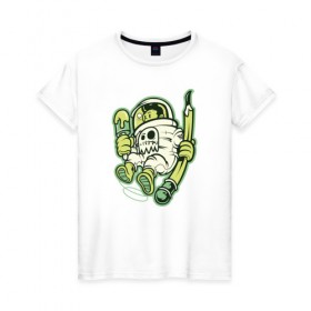 Женская футболка хлопок с принтом Художник-космонавт в Петрозаводске, 100% хлопок | прямой крой, круглый вырез горловины, длина до линии бедер, слегка спущенное плечо | 