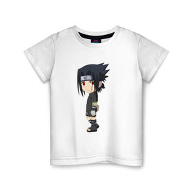 Детская футболка хлопок с принтом Sasuke Uchiha в Петрозаводске, 100% хлопок | круглый вырез горловины, полуприлегающий силуэт, длина до линии бедер | 