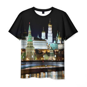 Мужская футболка 3D с принтом Москва в Петрозаводске, 100% полиэфир | прямой крой, круглый вырез горловины, длина до линии бедер | город | ночь | пейзаж