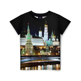 Детская футболка 3D с принтом Москва в Петрозаводске, 100% гипоаллергенный полиэфир | прямой крой, круглый вырез горловины, длина до линии бедер, чуть спущенное плечо, ткань немного тянется | город | ночь | пейзаж