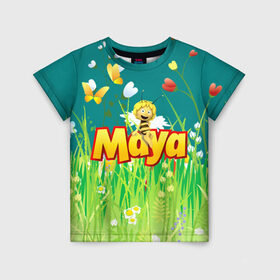 Детская футболка 3D с принтом Пчелка Майя в Петрозаводске, 100% гипоаллергенный полиэфир | прямой крой, круглый вырез горловины, длина до линии бедер, чуть спущенное плечо, ткань немного тянется | пчелка майя
