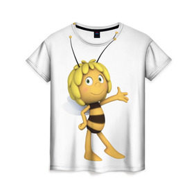 Женская футболка 3D с принтом Пчелка Майя в Петрозаводске, 100% полиэфир ( синтетическое хлопкоподобное полотно) | прямой крой, круглый вырез горловины, длина до линии бедер | пчелка майя