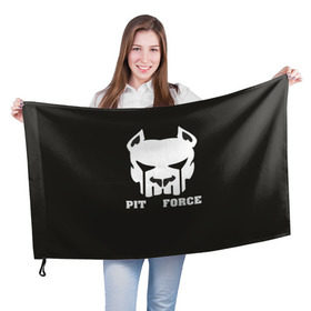 Флаг 3D с принтом Pit Force в Петрозаводске, 100% полиэстер | плотность ткани — 95 г/м2, размер — 67 х 109 см. Принт наносится с одной стороны | Тематика изображения на принте: pit force | белый | боец | друг человека | животные | питбуль | порода | собака | цвет | чёрный