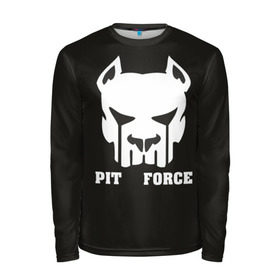 Мужской лонгслив 3D с принтом Pit Force в Петрозаводске, 100% полиэстер | длинные рукава, круглый вырез горловины, полуприлегающий силуэт | pit force | белый | боец | друг человека | животные | питбуль | порода | собака | цвет | чёрный