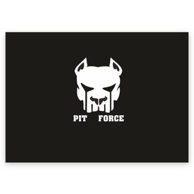 Поздравительная открытка с принтом Pit Force в Петрозаводске, 100% бумага | плотность бумаги 280 г/м2, матовая, на обратной стороне линовка и место для марки
 | Тематика изображения на принте: pit force | белый | боец | друг человека | животные | питбуль | порода | собака | цвет | чёрный