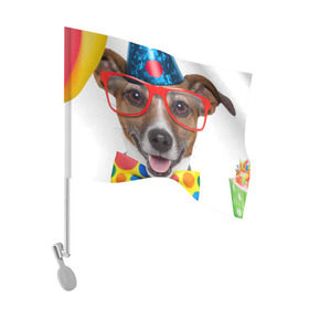 Флаг для автомобиля с принтом Джек рассел - клоун в Петрозаводске, 100% полиэстер | Размер: 30*21 см | волкодав | дворняжка | джек | джек рассел | домашние животные | любимец | мопс | овчарка | пес | песик | питомец | рассел | сенбернар | собака | собачка
