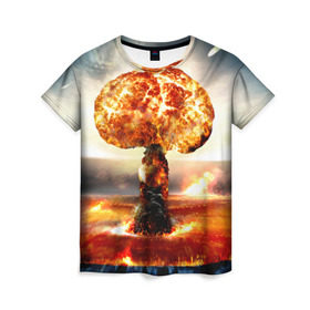 Женская футболка 3D с принтом Атомный взрыв в Петрозаводске, 100% полиэфир ( синтетическое хлопкоподобное полотно) | прямой крой, круглый вырез горловины, длина до линии бедер | city | earth | explosion | mushroom | night | nuclear | sky | атомный | взрыв | город | гриб | земля | небо | ночь
