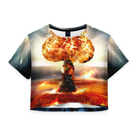 Женская футболка 3D укороченная с принтом Атомный взрыв в Петрозаводске, 100% полиэстер | круглая горловина, длина футболки до линии талии, рукава с отворотами | Тематика изображения на принте: city | earth | explosion | mushroom | night | nuclear | sky | атомный | взрыв | город | гриб | земля | небо | ночь