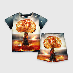 Детский костюм с шортами 3D с принтом Атомный взрыв в Петрозаводске,  |  | Тематика изображения на принте: city | earth | explosion | mushroom | night | nuclear | sky | атомный | взрыв | город | гриб | земля | небо | ночь