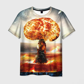 Мужская футболка 3D с принтом Атомный взрыв в Петрозаводске, 100% полиэфир | прямой крой, круглый вырез горловины, длина до линии бедер | city | earth | explosion | mushroom | night | nuclear | sky | атомный | взрыв | город | гриб | земля | небо | ночь