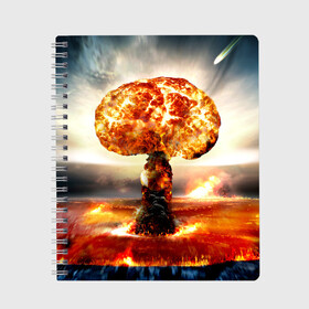 Тетрадь с принтом Атомный взрыв в Петрозаводске, 100% бумага | 48 листов, плотность листов — 60 г/м2, плотность картонной обложки — 250 г/м2. Листы скреплены сбоку удобной пружинной спиралью. Уголки страниц и обложки скругленные. Цвет линий — светло-серый
 | city | earth | explosion | mushroom | night | nuclear | sky | атомный | взрыв | город | гриб | земля | небо | ночь