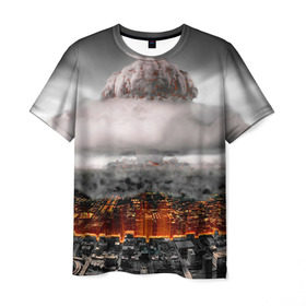 Мужская футболка 3D с принтом Атомный взрыв в Петрозаводске, 100% полиэфир | прямой крой, круглый вырез горловины, длина до линии бедер | Тематика изображения на принте: city | earth | explosion | heaven | mushroom | nuclear | атомный | взрыв | город | гриб | земля | небо