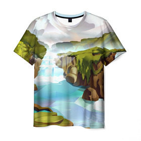 Мужская футболка 3D с принтом Горная река в Петрозаводске, 100% полиэфир | прямой крой, круглый вырез горловины, длина до линии бедер | пейзаж | яркий