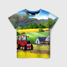 Детская футболка 3D с принтом Farm в Петрозаводске, 100% гипоаллергенный полиэфир | прямой крой, круглый вырез горловины, длина до линии бедер, чуть спущенное плечо, ткань немного тянется | красочный | пейзаж | яркий