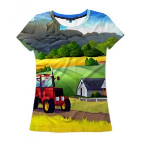 Женская футболка 3D с принтом Farm в Петрозаводске, 100% полиэфир ( синтетическое хлопкоподобное полотно) | прямой крой, круглый вырез горловины, длина до линии бедер | красочный | пейзаж | яркий