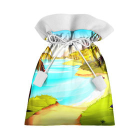 Подарочный 3D мешок с принтом Тропический остров в Петрозаводске, 100% полиэстер | Размер: 29*39 см | jungle | деревья | джунгли | зелень | кусты | лес | лодки | мох | океан | пальмы | пляж | тропики | экзотика