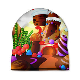 Шапка 3D с принтом Candy Town в Петрозаводске, 100% полиэстер | универсальный размер, печать по всей поверхности изделия | конфеты | пирожные | сладости | яркий