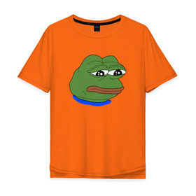 Мужская футболка хлопок Oversize с принтом SAD FROG в Петрозаводске, 100% хлопок | свободный крой, круглый ворот, “спинка” длиннее передней части | meme | pepe frog | pepe the frog | sad frog | грустная лягушка | мем