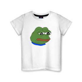 Детская футболка хлопок с принтом SAD FROG в Петрозаводске, 100% хлопок | круглый вырез горловины, полуприлегающий силуэт, длина до линии бедер | meme | pepe frog | pepe the frog | sad frog | грустная лягушка | мем