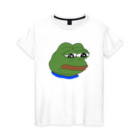 Женская футболка хлопок с принтом SAD FROG в Петрозаводске, 100% хлопок | прямой крой, круглый вырез горловины, длина до линии бедер, слегка спущенное плечо | meme | pepe frog | pepe the frog | sad frog | грустная лягушка | мем