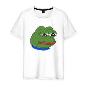 Мужская футболка хлопок с принтом SAD FROG в Петрозаводске, 100% хлопок | прямой крой, круглый вырез горловины, длина до линии бедер, слегка спущенное плечо. | meme | pepe frog | pepe the frog | sad frog | грустная лягушка | мем