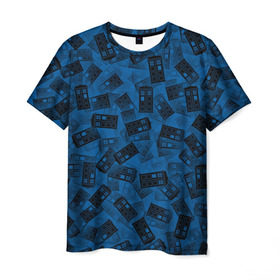 Мужская футболка 3D с принтом Будки Тардис в Петрозаводске, 100% полиэфир | прямой крой, круглый вырез горловины, длина до линии бедер | doctor | tardis | who | доктор | кто | машина времени | паттерн | синий | туалет