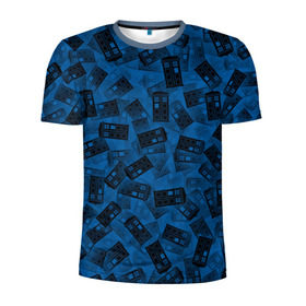 Мужская футболка 3D спортивная с принтом Будки Тардис в Петрозаводске, 100% полиэстер с улучшенными характеристиками | приталенный силуэт, круглая горловина, широкие плечи, сужается к линии бедра | doctor | tardis | who | доктор | кто | машина времени | паттерн | синий | туалет