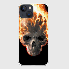 Чехол для iPhone 13 mini с принтом Череп в огне в Петрозаводске,  |  | background | black | death | fire | flame | skeleton | skull | огонь | пламя | скелет | фон | череп | черный