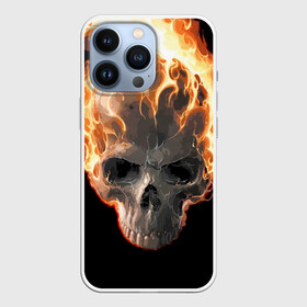 Чехол для iPhone 13 Pro с принтом Череп в огне в Петрозаводске,  |  | background | black | death | fire | flame | skeleton | skull | огонь | пламя | скелет | фон | череп | черный