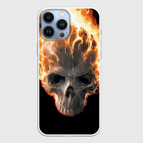 Чехол для iPhone 13 Pro Max с принтом Череп в огне в Петрозаводске,  |  | background | black | death | fire | flame | skeleton | skull | огонь | пламя | скелет | фон | череп | черный