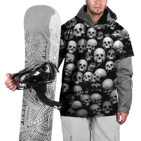 Накидка на куртку 3D с принтом Черепа в Петрозаводске, 100% полиэстер |  | Тематика изображения на принте: background | black | death | skeletons | skull | скелеты | фон | черепа | черный