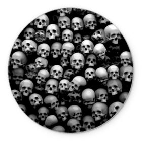Коврик круглый с принтом Черепа в Петрозаводске, резина и полиэстер | круглая форма, изображение наносится на всю лицевую часть | background | black | death | skeletons | skull | скелеты | фон | черепа | черный
