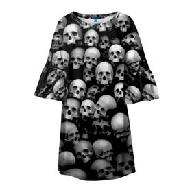 Детское платье 3D с принтом Черепа в Петрозаводске, 100% полиэстер | прямой силуэт, чуть расширенный к низу. Круглая горловина, на рукавах — воланы | background | black | death | skeletons | skull | скелеты | фон | черепа | черный