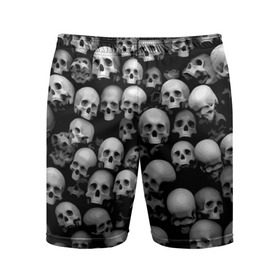 Мужские шорты 3D спортивные с принтом Черепа в Петрозаводске,  |  | background | black | death | skeletons | skull | скелеты | фон | черепа | черный