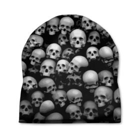 Шапка 3D с принтом Черепа в Петрозаводске, 100% полиэстер | универсальный размер, печать по всей поверхности изделия | background | black | death | skeletons | skull | скелеты | фон | черепа | черный