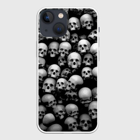 Чехол для iPhone 13 mini с принтом Черепа в Петрозаводске,  |  | background | black | death | skeletons | skull | скелеты | фон | черепа | черный