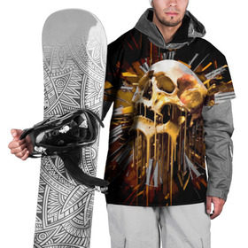 Накидка на куртку 3D с принтом Череп в Петрозаводске, 100% полиэстер |  | background | black | clock | death | skeleton | skull | time | время | скелет | фон | часы | череп | черный