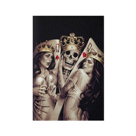 Обложка для паспорта матовая кожа с принтом Скелетоны в Петрозаводске, натуральная матовая кожа | размер 19,3 х 13,7 см; прозрачные пластиковые крепления | Тематика изображения на принте: background | black | cards | color | crown | death | game | girl | hearts | king | queen | skeleton | skull | spades | tattoo | девушки | игра | карты | королевы | король | короны | масть | пики | скелет | тату | фон | черви 