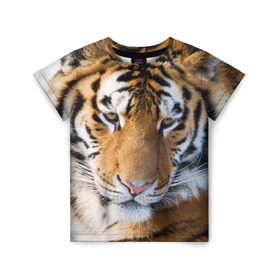 Детская футболка 3D с принтом Тигр в Петрозаводске, 100% гипоаллергенный полиэфир | прямой крой, круглый вырез горловины, длина до линии бедер, чуть спущенное плечо, ткань немного тянется | амурский | животные | киса | кот | котенок | кошка | пума | рысь | серый | тигр | хищник