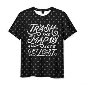 Мужская футболка 3D с принтом Trash the Map в Петрозаводске, 100% полиэфир | прямой крой, круглый вырез горловины, длина до линии бедер | adventure | city | country | nature | sleep | tourism | travel | work | город | карта | поездка | приключение | природа | путешествие | работа | сон | страна | туризм | турист
