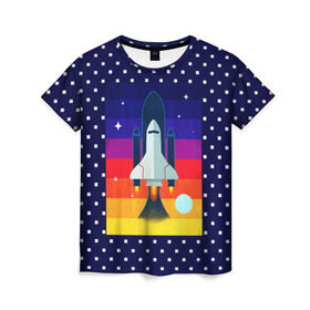 Женская футболка 3D с принтом Запуск ракеты в Петрозаводске, 100% полиэфир ( синтетическое хлопкоподобное полотно) | прямой крой, круглый вырез горловины, длина до линии бедер | cosmos | galaxy | moon | planet | rocket | space | star | галактика | звезды | космос | луна | планета | ракета | шатл