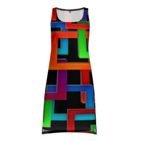 Платье-майка 3D с принтом Check maze в Петрозаводске, 100% полиэстер | полуприлегающий силуэт, широкие бретели, круглый вырез горловины, удлиненный подол сзади. | квадраты | паттерн | разноцветный | яркий