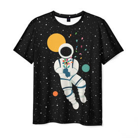 Мужская футболка 3D с принтом Космический романтик в Петрозаводске, 100% полиэфир | прямой крой, круглый вырез горловины, длина до линии бедер | astronaut | cosmonaut | cosmos | galaxy | moon | planet | space | star | астронавт | галактика | звезды | космонавт | космос | луна | планета | скафандр