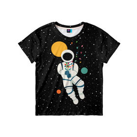 Детская футболка 3D с принтом Космический романтик в Петрозаводске, 100% гипоаллергенный полиэфир | прямой крой, круглый вырез горловины, длина до линии бедер, чуть спущенное плечо, ткань немного тянется | astronaut | cosmonaut | cosmos | galaxy | moon | planet | space | star | астронавт | галактика | звезды | космонавт | космос | луна | планета | скафандр