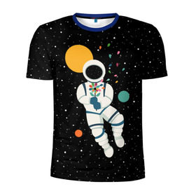 Мужская футболка 3D спортивная с принтом Космический романтик в Петрозаводске, 100% полиэстер с улучшенными характеристиками | приталенный силуэт, круглая горловина, широкие плечи, сужается к линии бедра | astronaut | cosmonaut | cosmos | galaxy | moon | planet | space | star | астронавт | галактика | звезды | космонавт | космос | луна | планета | скафандр